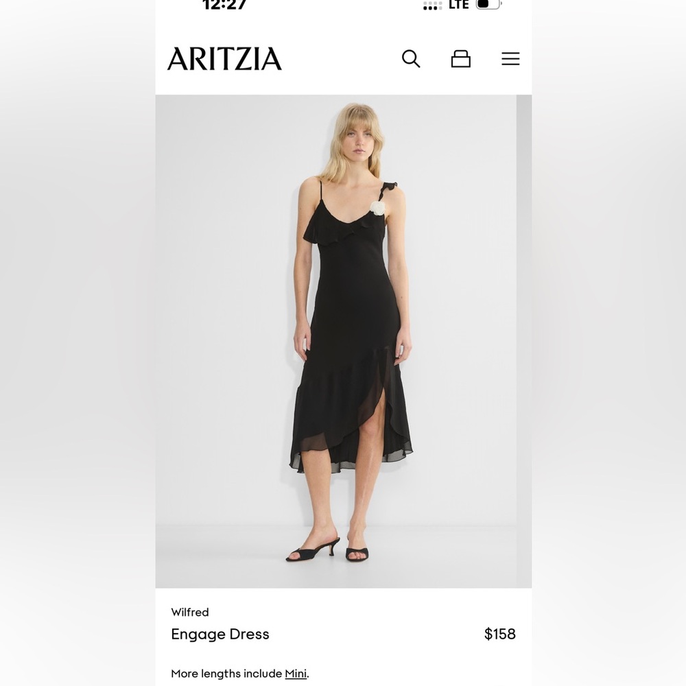 Aritzia Black Midi Sundress with Slit Spaghetti Straps
